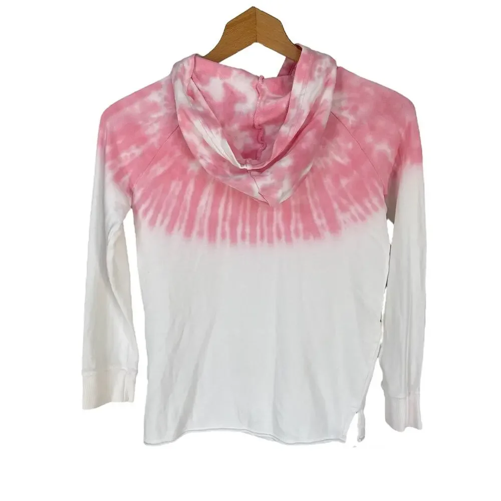 Girls L 10-12 Old Navy Pink White Tie Dye Long Sleeve Pocket Pullover